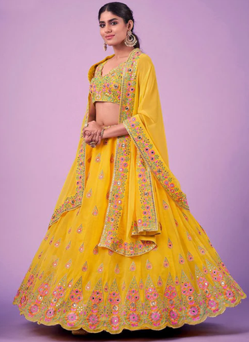 Haldi ceremony Beautiful Yellow Georgette lehenga with sequin embroidery work